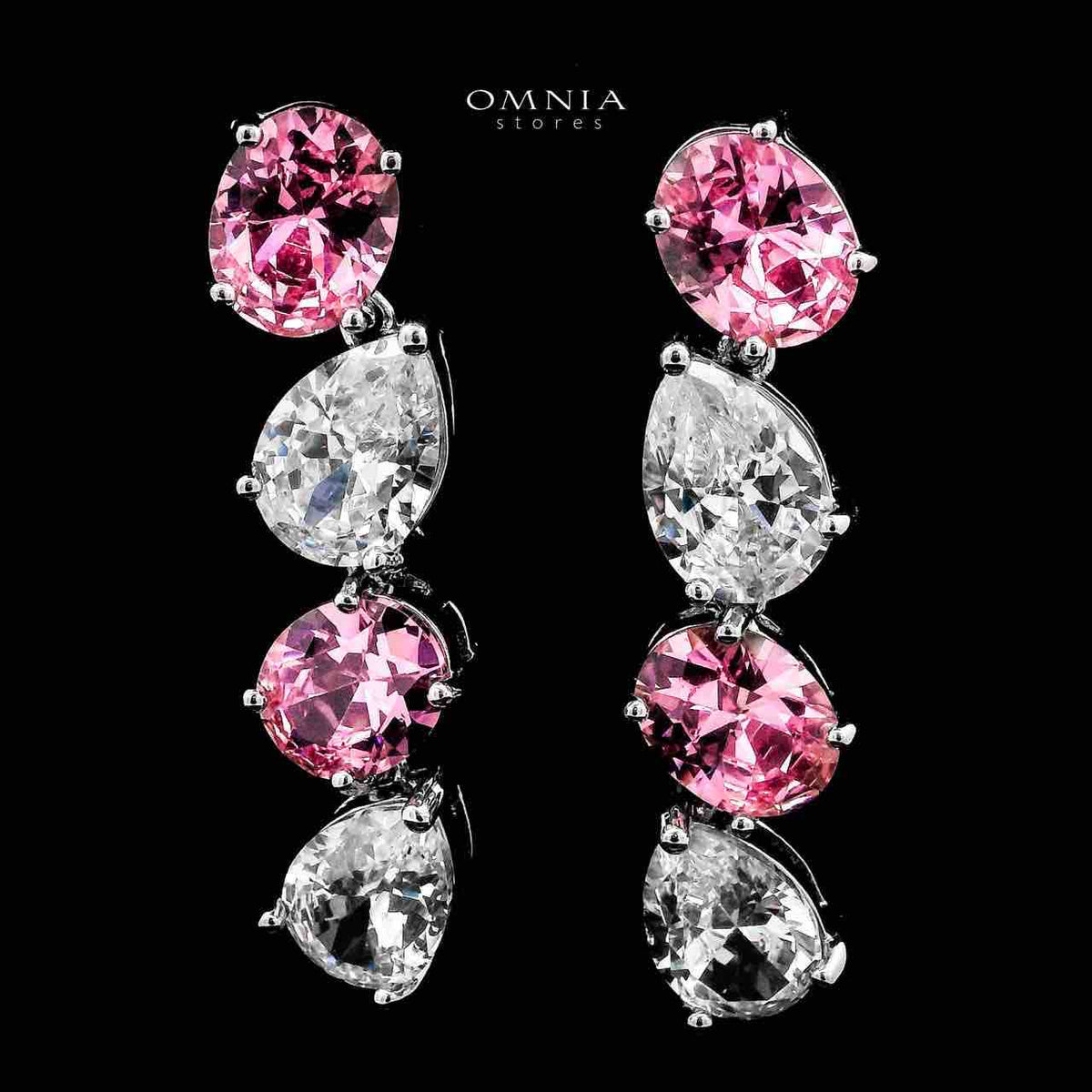 Omnia Lamia White And Pink Bridal Full Set with High Quality Simulated Diamonds Premium Rhodium Plated - OMNIASTORES UAE