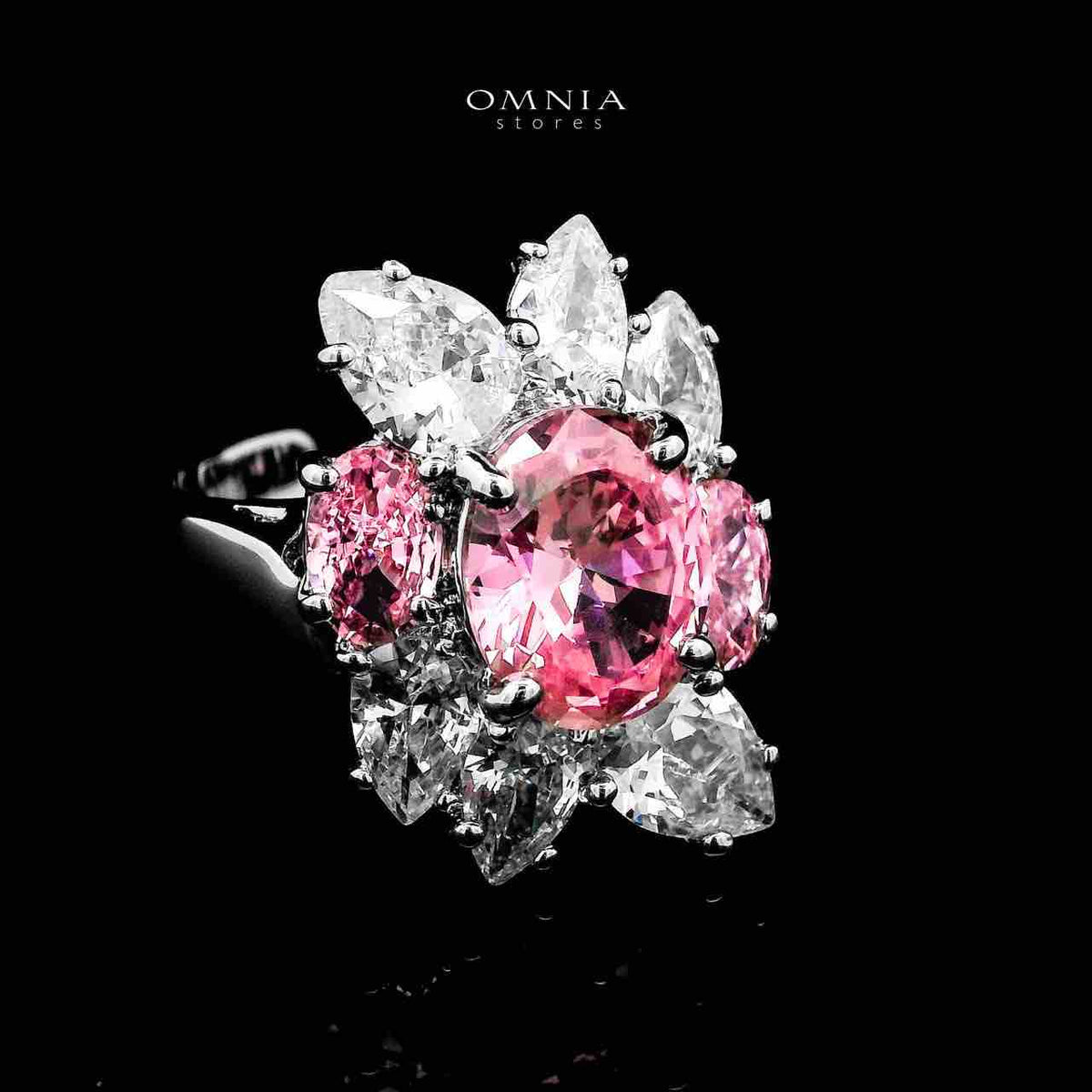 Omnia Lamia White And Pink Bridal Full Set with High Quality Simulated Diamonds Premium Rhodium Plated - OMNIASTORES UAE