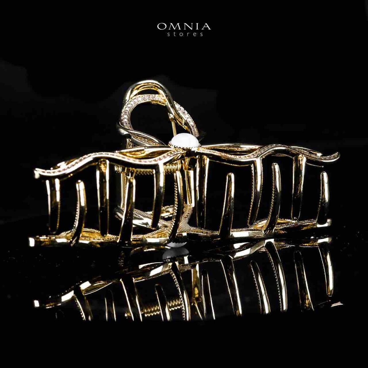 Omnia Luluwa Gold Hair Clip in High Quality Zircon Stone In Rhodium Plated - OMNIASTORES UAE