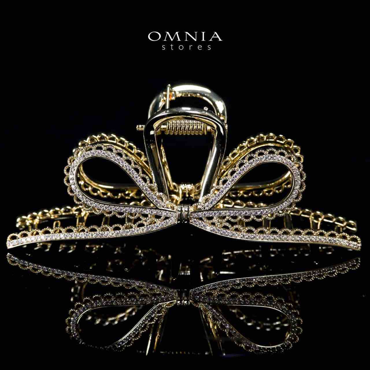 Omnia Rawhiya Gold Hair Clip in High Quality Zircon Stone In Rhodium Plated - OMNIASTORES UAE