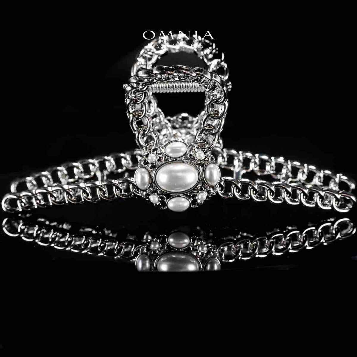 Omnia Nashwa Pearl Silver Hair Clip in High Quality Rhodium Plated - OMNIASTORES UAE