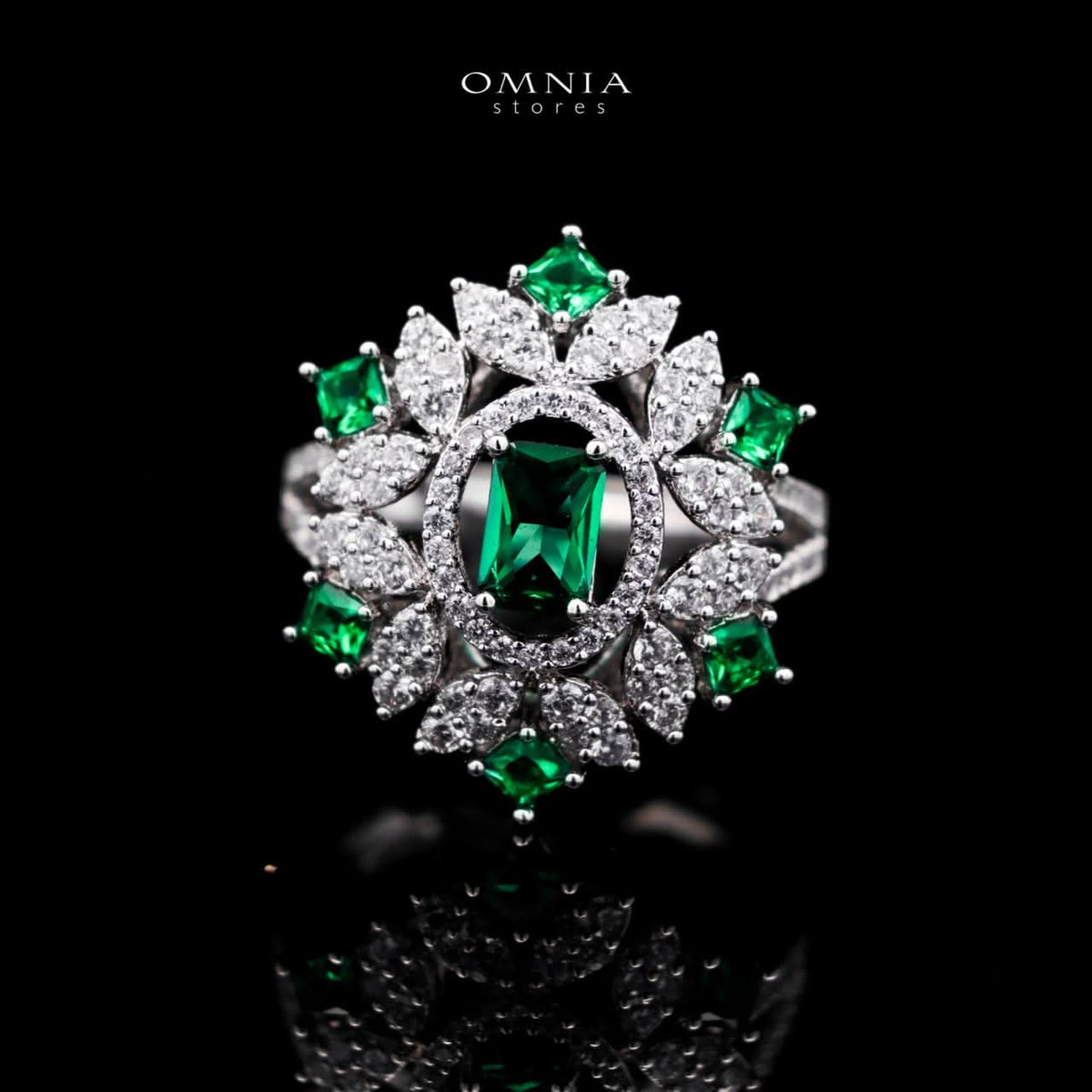 Omnia Ola Green Bridal Long chain Set Accessories in High Quality Zircon Stone Rhodium Plated - OMNIASTORES UAE