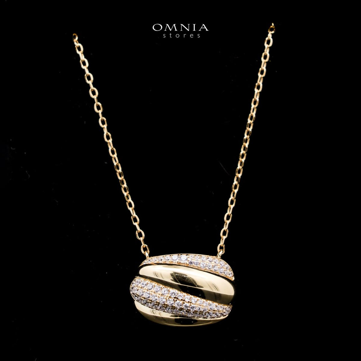 Omnia Elira Golden Necklace in 925 Silver with High-Quality White Simulated Diamonds - OMNIASTORES UAE