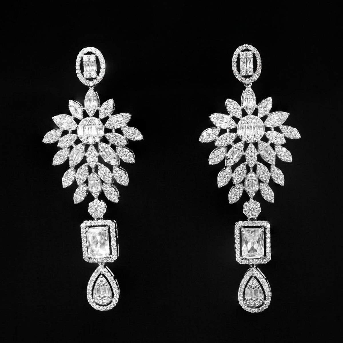 Omnia Duha White Long Chain Full Set Accessories in High Quality Zircon Stone Rhodium Plated (Size 18cm Only Available In KSA)