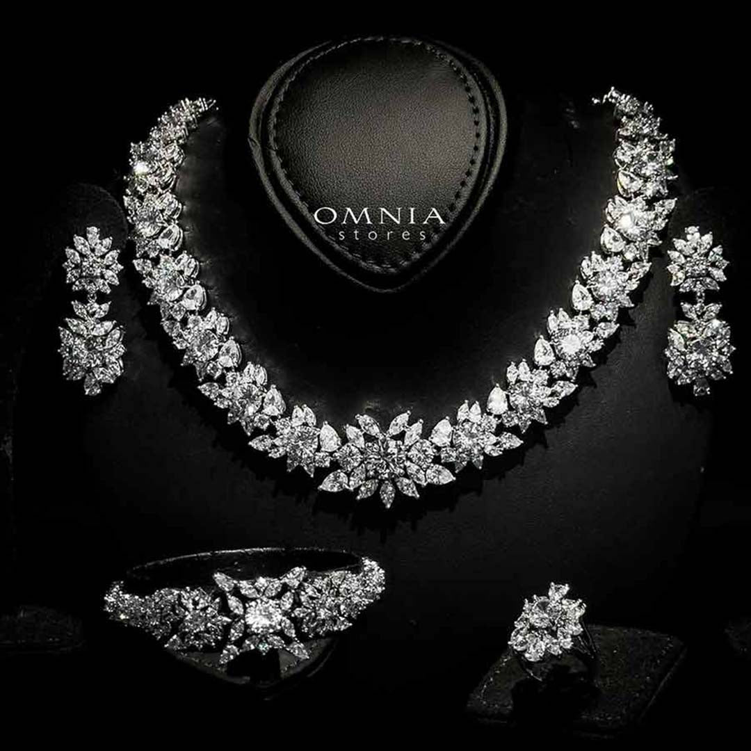 Omnia Nareen White Luxury Bridal Full Set in High Quality Simulated Diamonds Premium Rhodium Plated - OMNIASTORES UAE