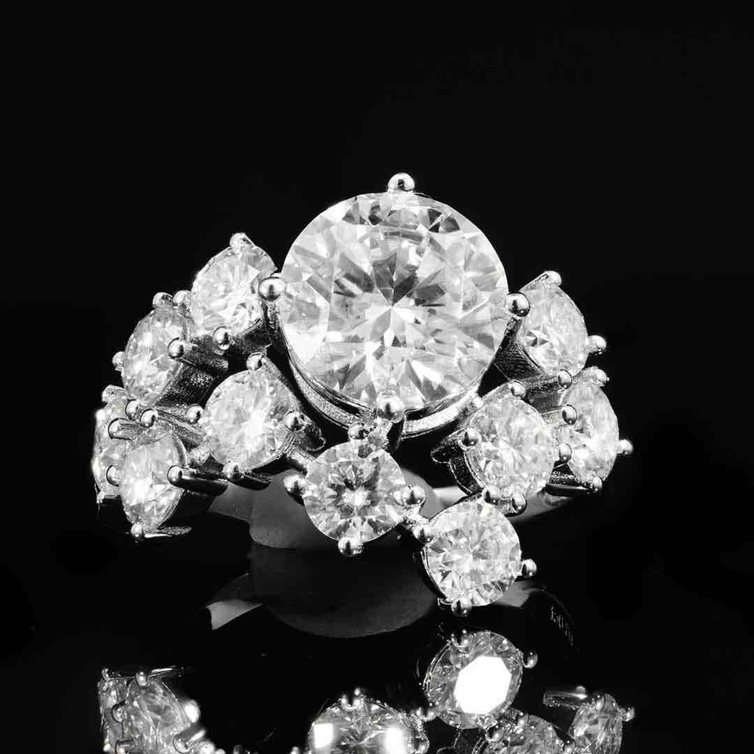 Fatin White Moissanite Round Cut Ring GRA Certified in High Quality 925 Silver 9mm 3ct - OMNIASTORES UAE