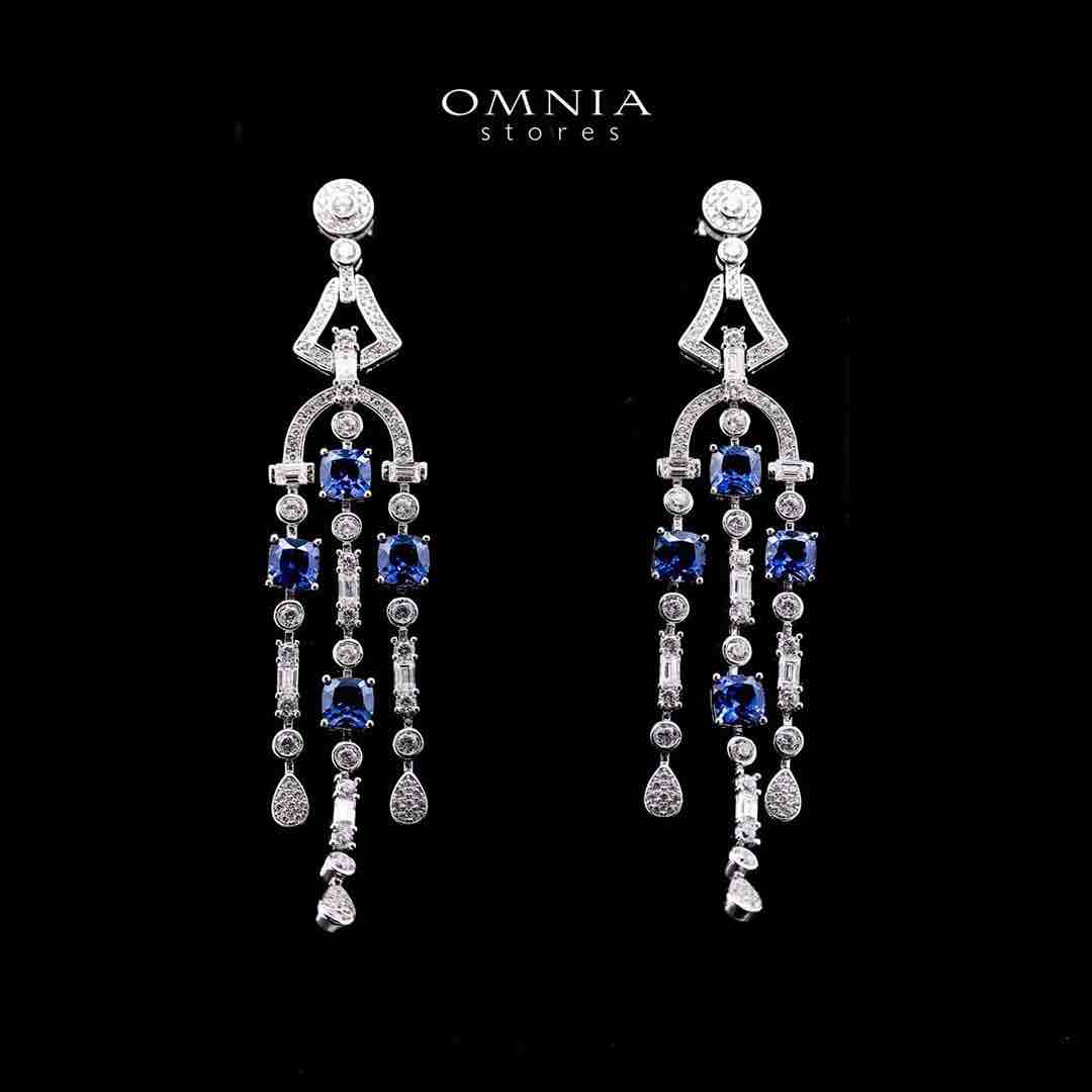 Khadija Lab Grown Sapphire Blue Stones With GRC Drop Earrings in 925 Silver