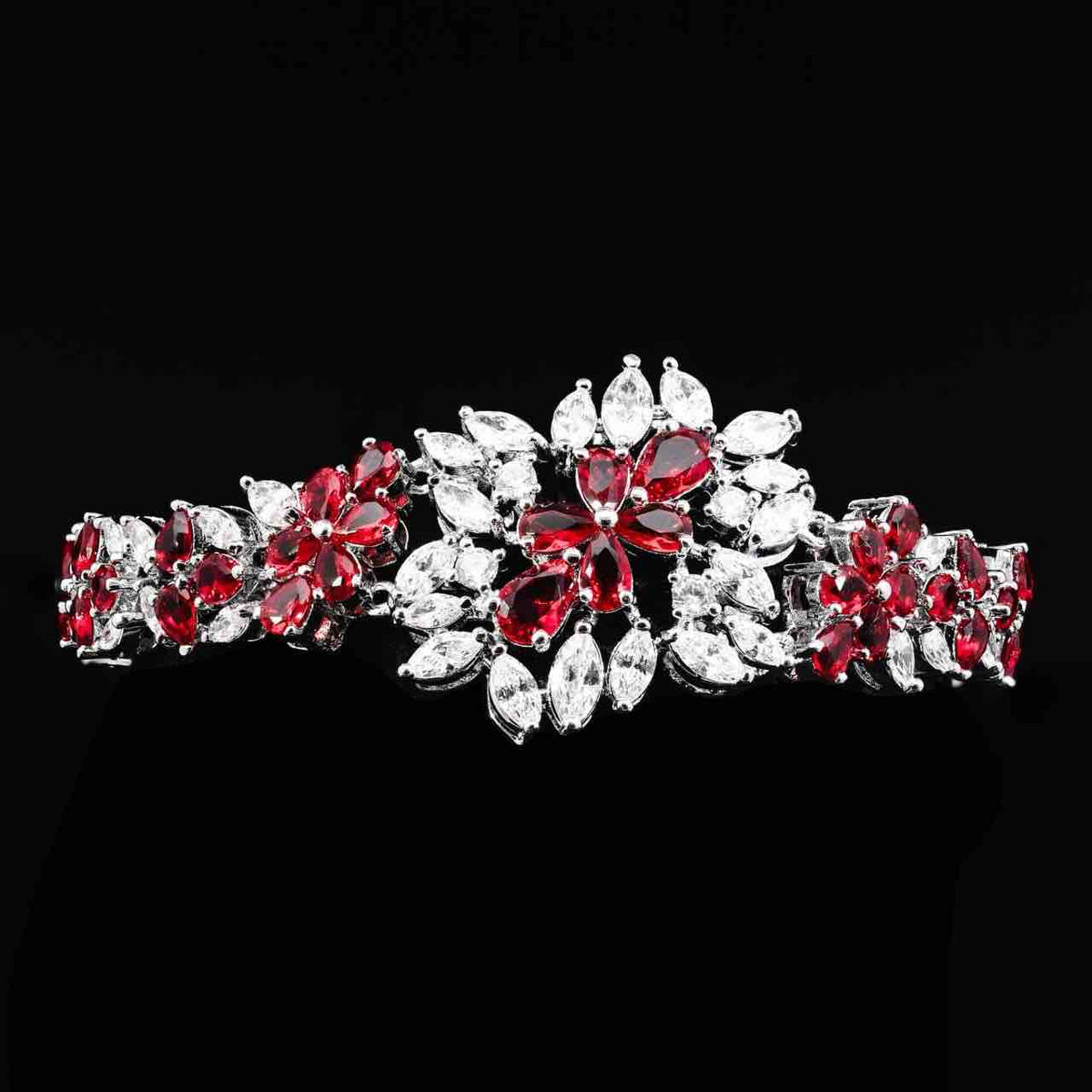 Omnia Nourah Maroon Bridal Full Set in High Quality Simulated Diamonds Premium Rhodium Plated - OMNIASTORES UAE