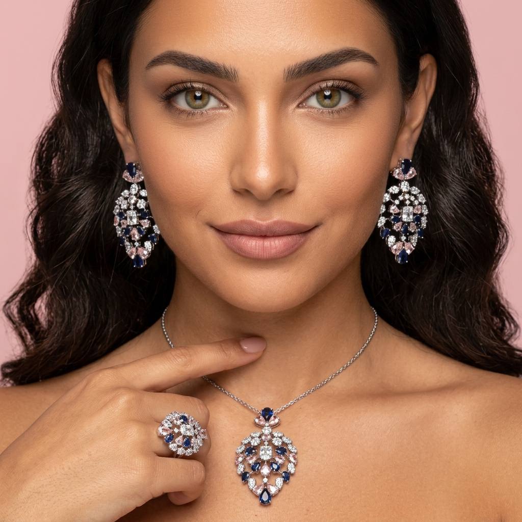 Omnia Ashwaq Purple Set Accessories in High Quality Zircon Stone (only available in ksa) - OMNIASTORES UAE