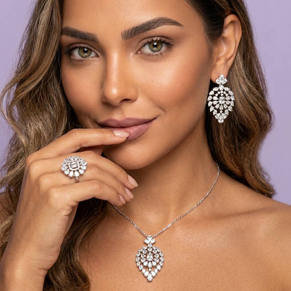 Omnia Ashwaq White Set in High Quality Zircon Stone (Only Available in KSA) - OMNIASTORES UAE