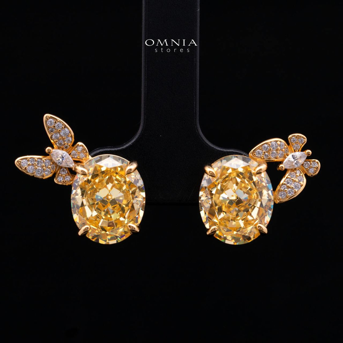 Maysun Yellow Gold-Plated 925 Silver Earrings with Premium Simulated Diamonds