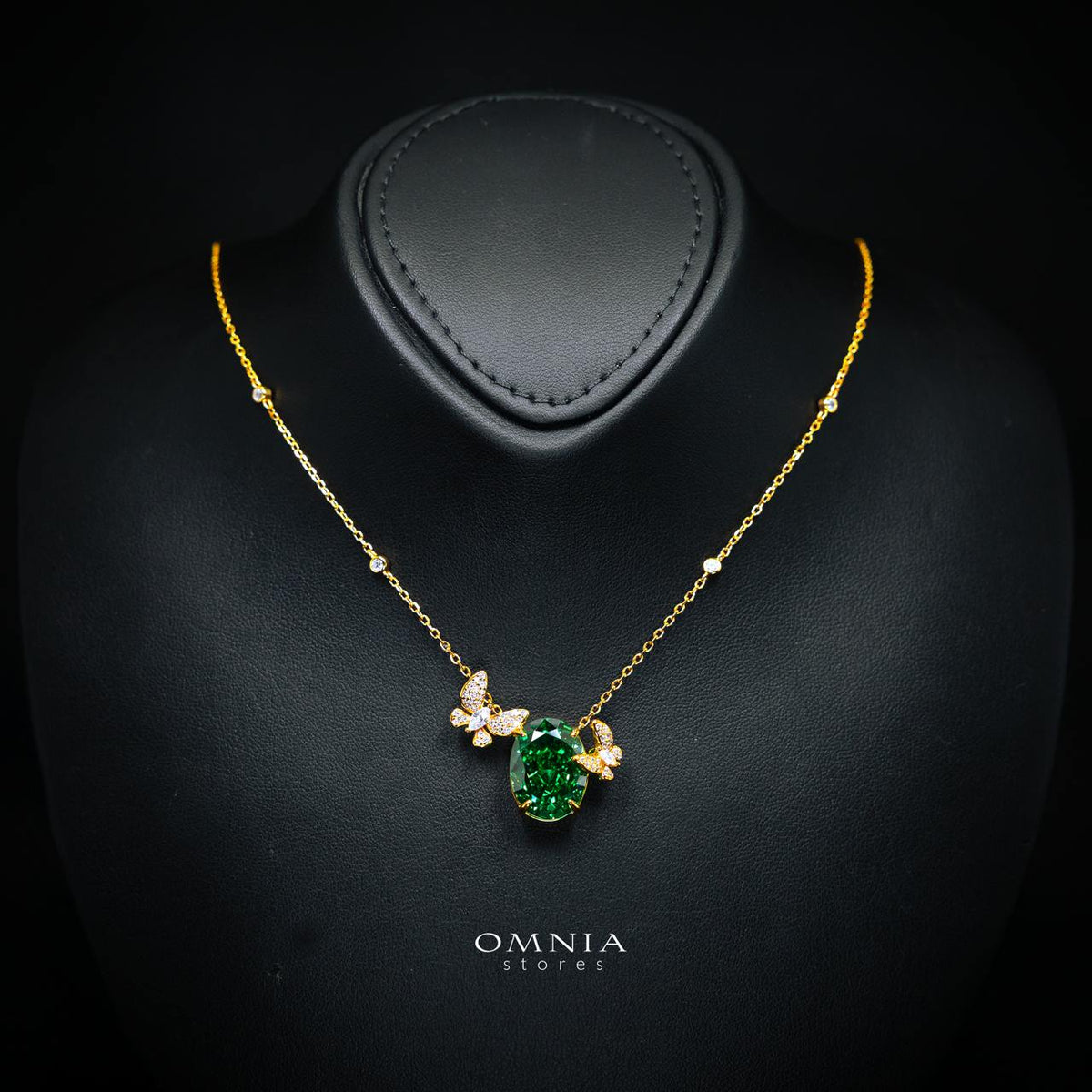 Maysun Green Gold-Plated Necklace in 925 Silver with Premium Simulated Diamonds