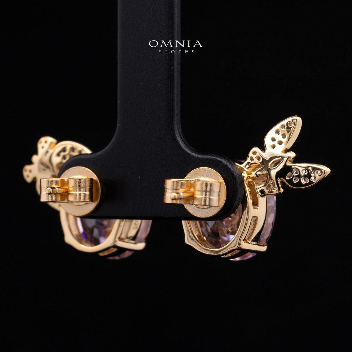 Maysun Pink Gold-Plated 925 Silver Earrings with Premium Simulated Diamonds