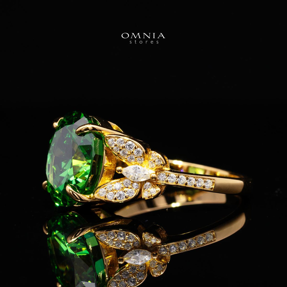 Maysun Green Gold-Plated Ring in 925 Silver with Premium Simulated Diamonds