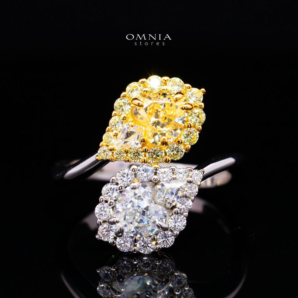 Stefanie Yellow and White Pear-Cut Ring in 925 Silver with Premium Simulated Diamonds
