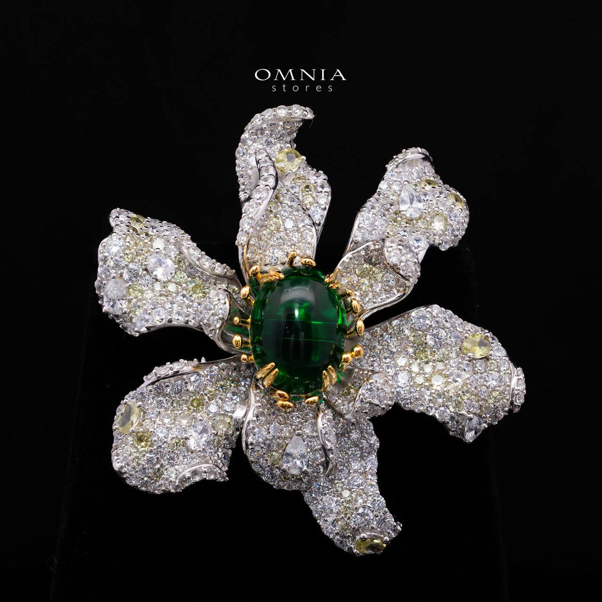 Nymeria Emerald Green Brooch with High-Quality Premium Simulated Diamonds in 925 Sterling Silver