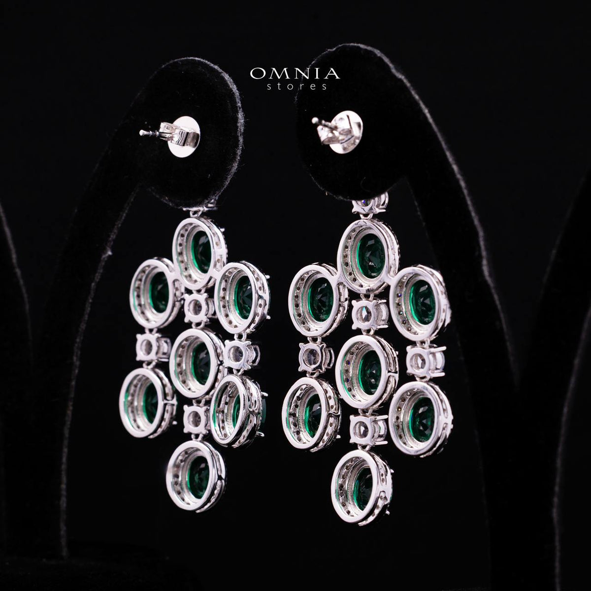 Olyssia Green Drop Earrings with High-Quality Premium Simulated Diamonds in 925 Sterling Silver
