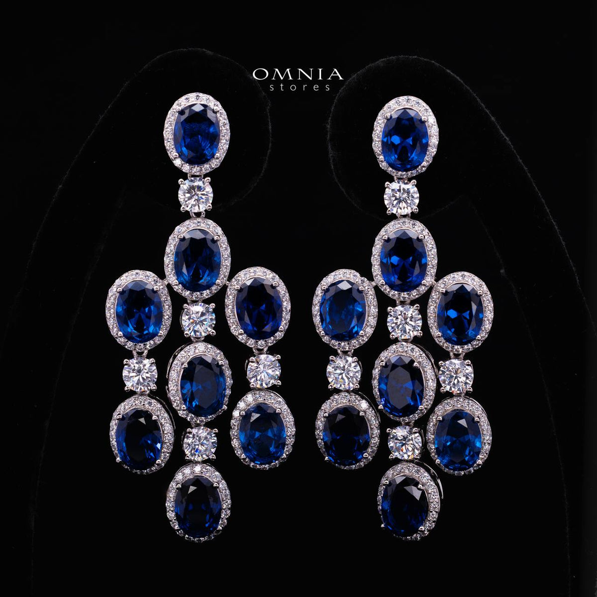 Olyssia Blue Drop Earrings with High-Quality Premium Simulated Diamonds in 925 Sterling Silver