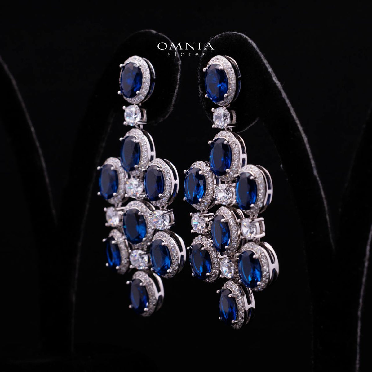 Olyssia Blue Drop Earrings with High-Quality Premium Simulated Diamonds in 925 Sterling Silver