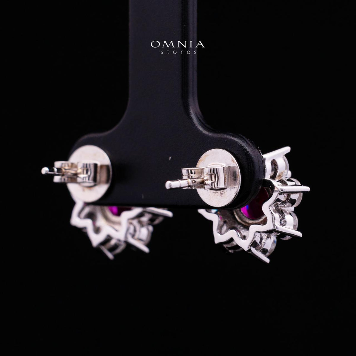 Talyra Red Flower Earrings with High-Quality Premium Simulated Diamonds in 925 Sterling Silver