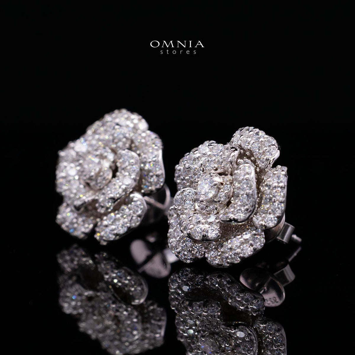 Safiyah White Rose Stud Earrings 925 Sterling Silver | Premium Brilliant-Cut Simulated Diamonds