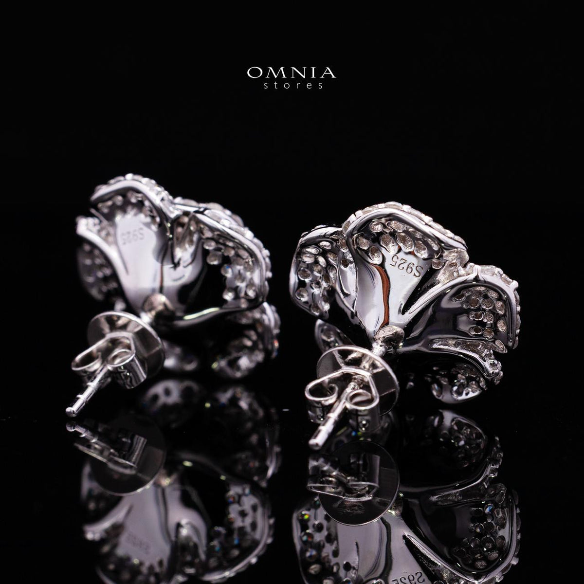 Safiyah White Rose Stud Earrings 925 Sterling Silver | Premium Brilliant-Cut Simulated Diamonds