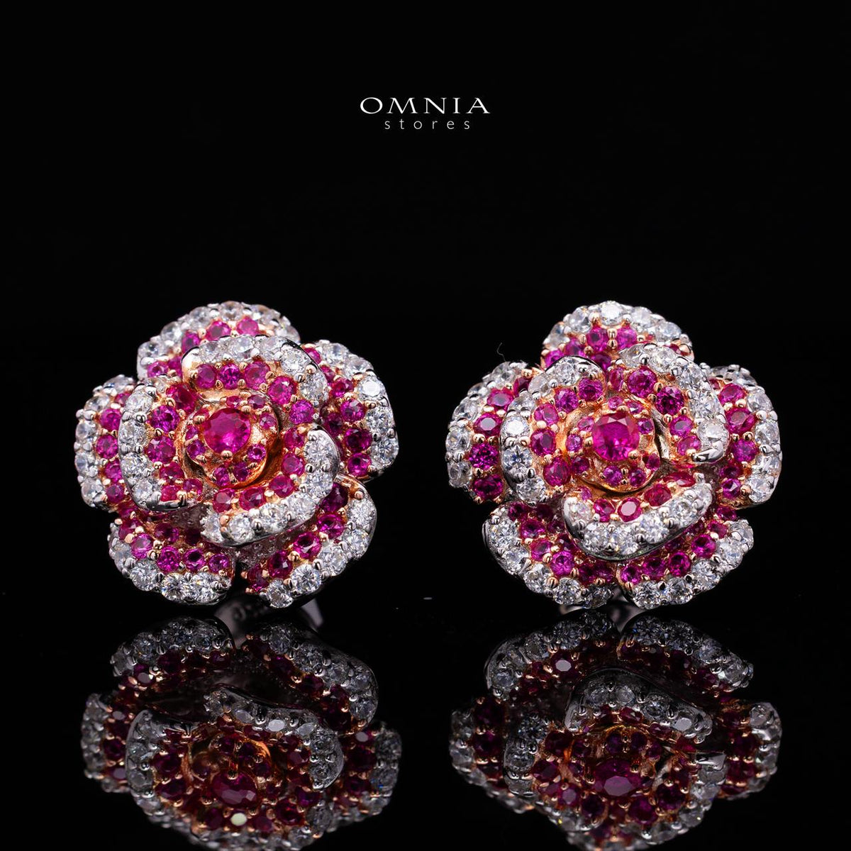 Safiyah Ruby Red Rose Stud Earrings 925 Sterling Silver | Premium Brilliant-Cut Simulated Diamonds