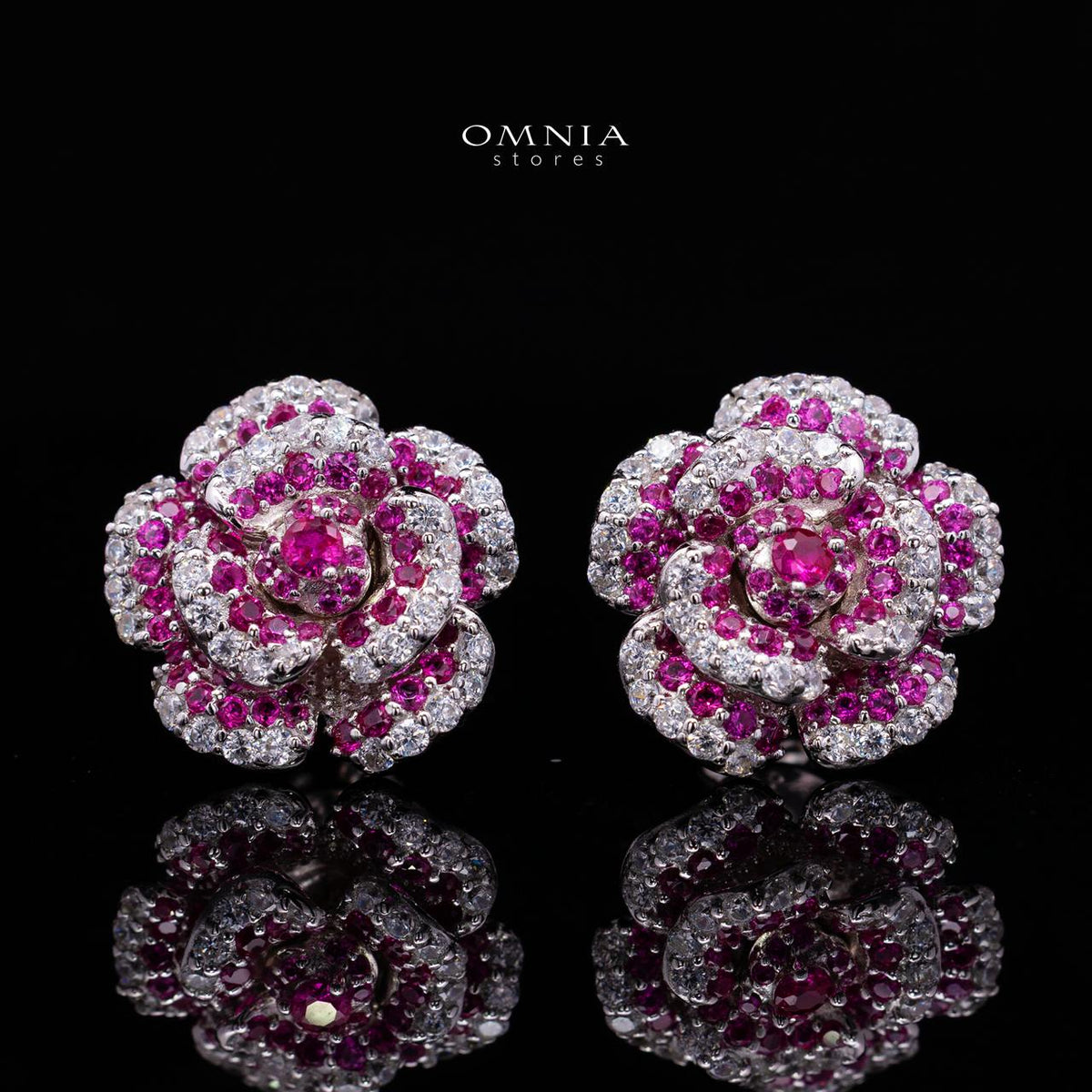 Safiyah Purple Rose Stud Earrings 925 Sterling Silver | Premium Brilliant-Cut Simulated Diamonds