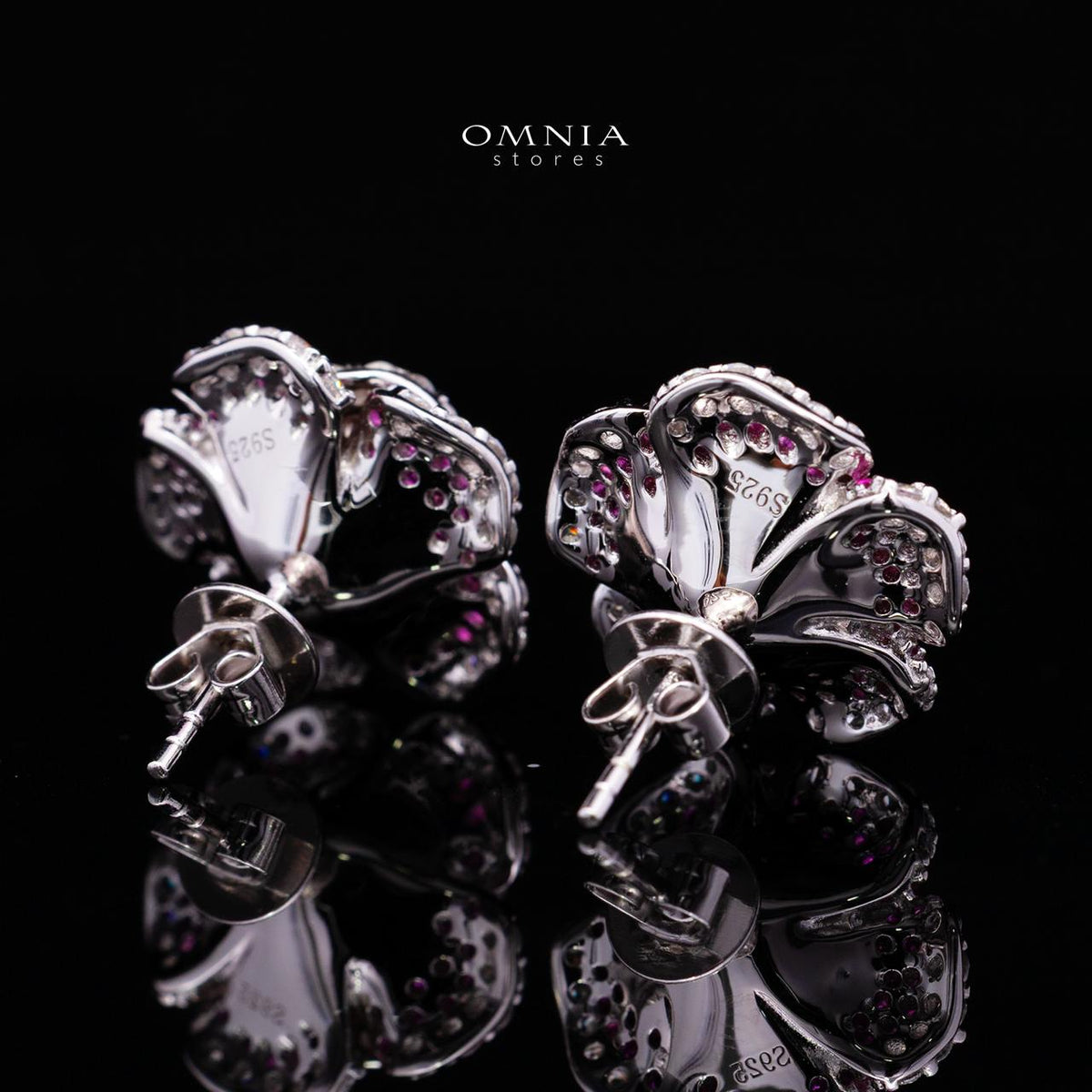 Safiyah Purple Rose Stud Earrings 925 Sterling Silver | Premium Brilliant-Cut Simulated Diamonds