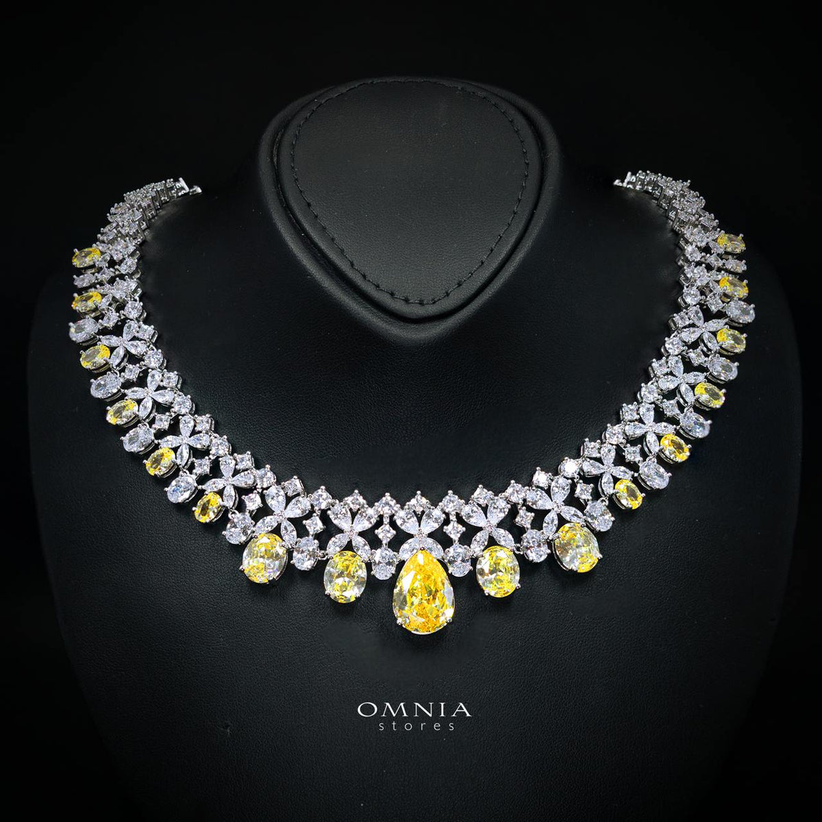 Omnia Suhana Yellow Bridal Full Set in High Quality Simulated Diamonds Premium Rhodium Plated