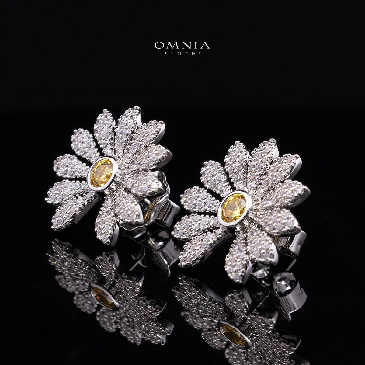 Mahira Floral Stud Earrings with Premium Simulated Diamonds in 925 Sterling Silver