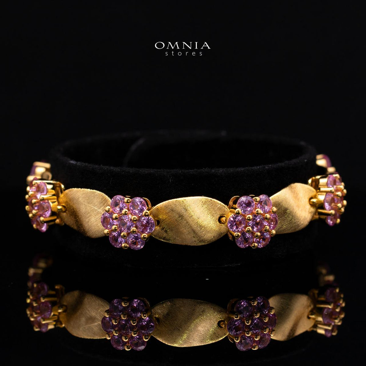 Mireyah Pink Floral Cluster Gold-Plated Bracelet with Premium Simulated Diamonds and Certificate in 925 Sterling Silver