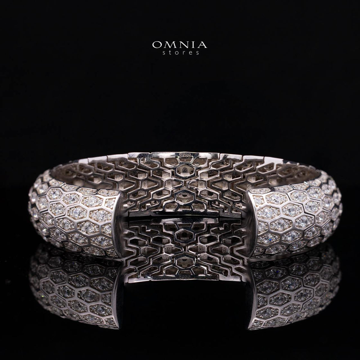 Novalie Honeycomb Geometric Bangle with Premium Simulated Diamonds and Certificate in 925 Sterling Silver