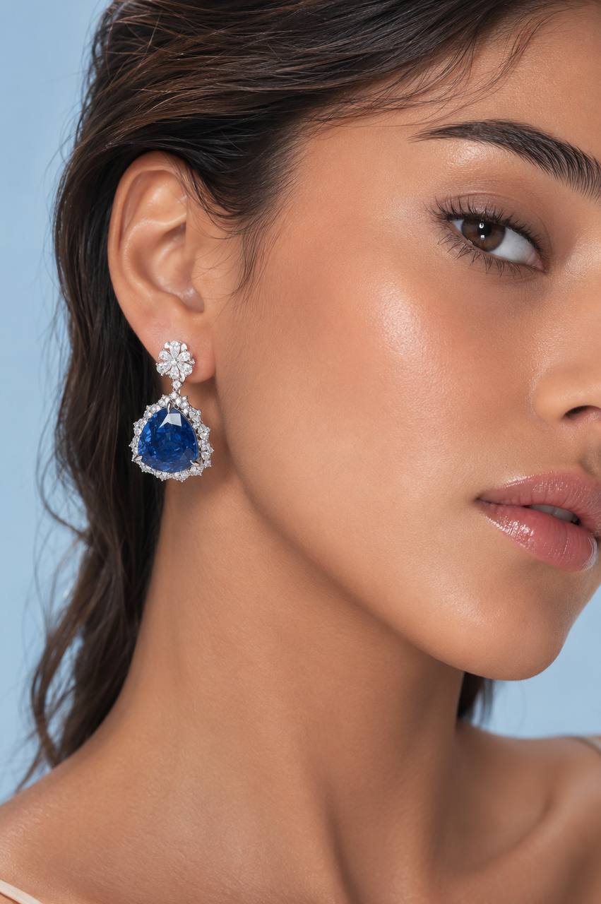 Omnia Roua White and Blue Drop Earrings With High Quality Certified Lab Crafted Stones In 925 Silver 7.0ct