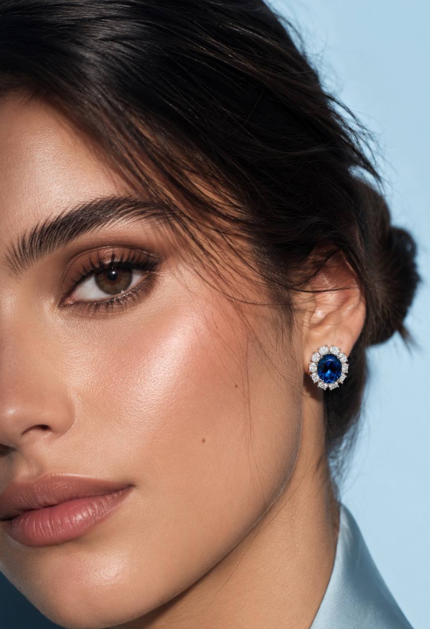 Jumana Lab Grown Sapphire Blue Stone With GRC Certified Earrings in 925 Silver - OMNIASTORES UAE