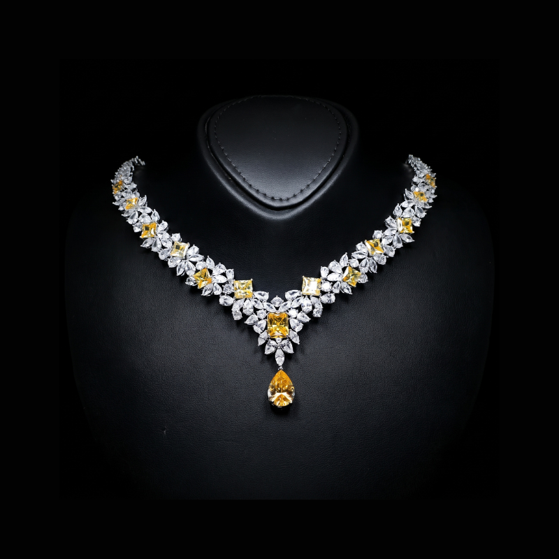 Omnia Christine Yellow Luxury Bridal Full Set In High Quality Zircon Stone Premium Rhodium Plated