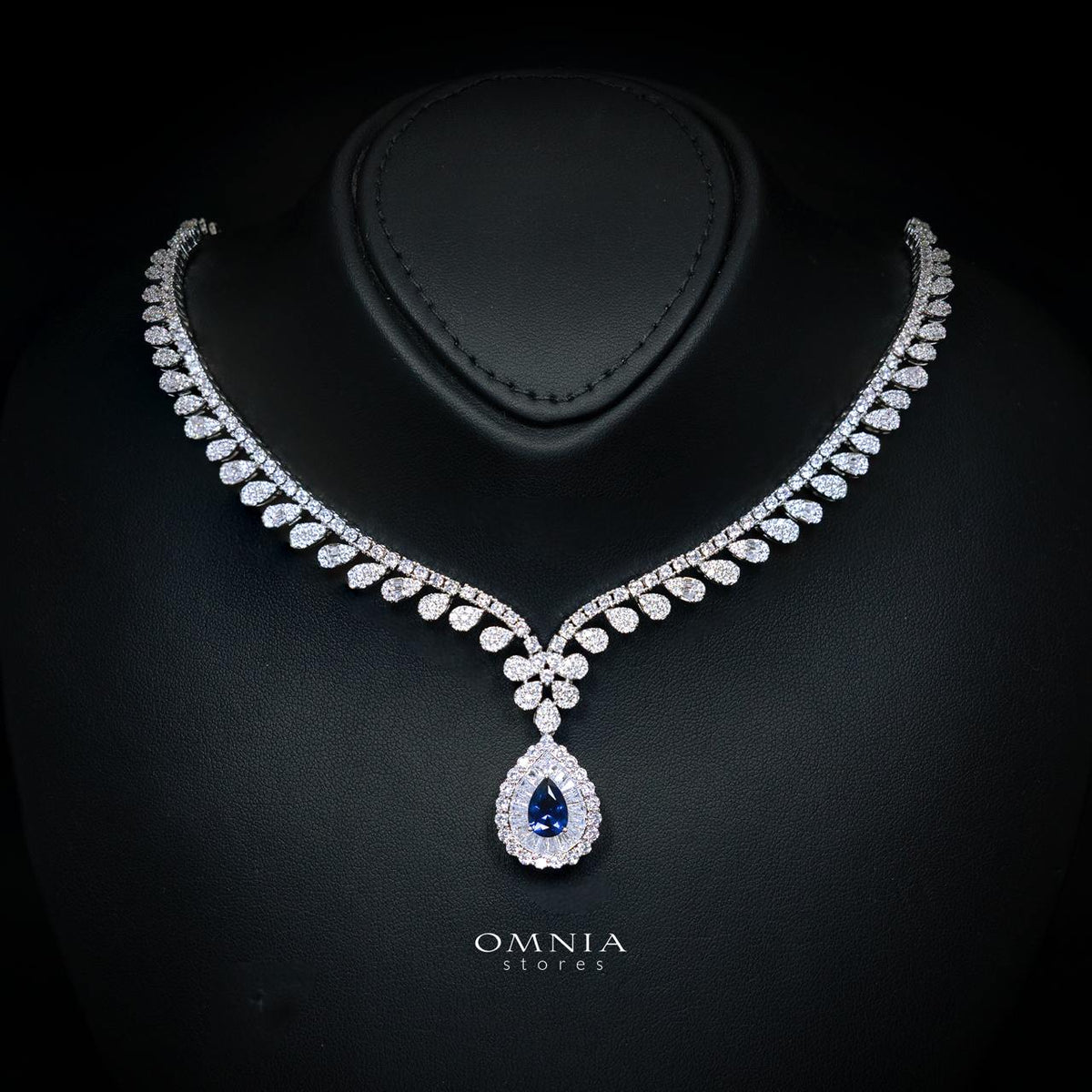 Valerie Blue Luxury Bridal Full Set in High-Quality Rhodium-Plated Finish with Premium Zircon Stones