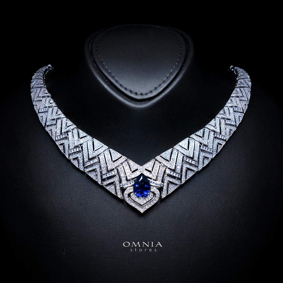 Daryan Blue Luxury Bridal Full Set with High-Quality Simulated Diamonds – Rhodium Plated