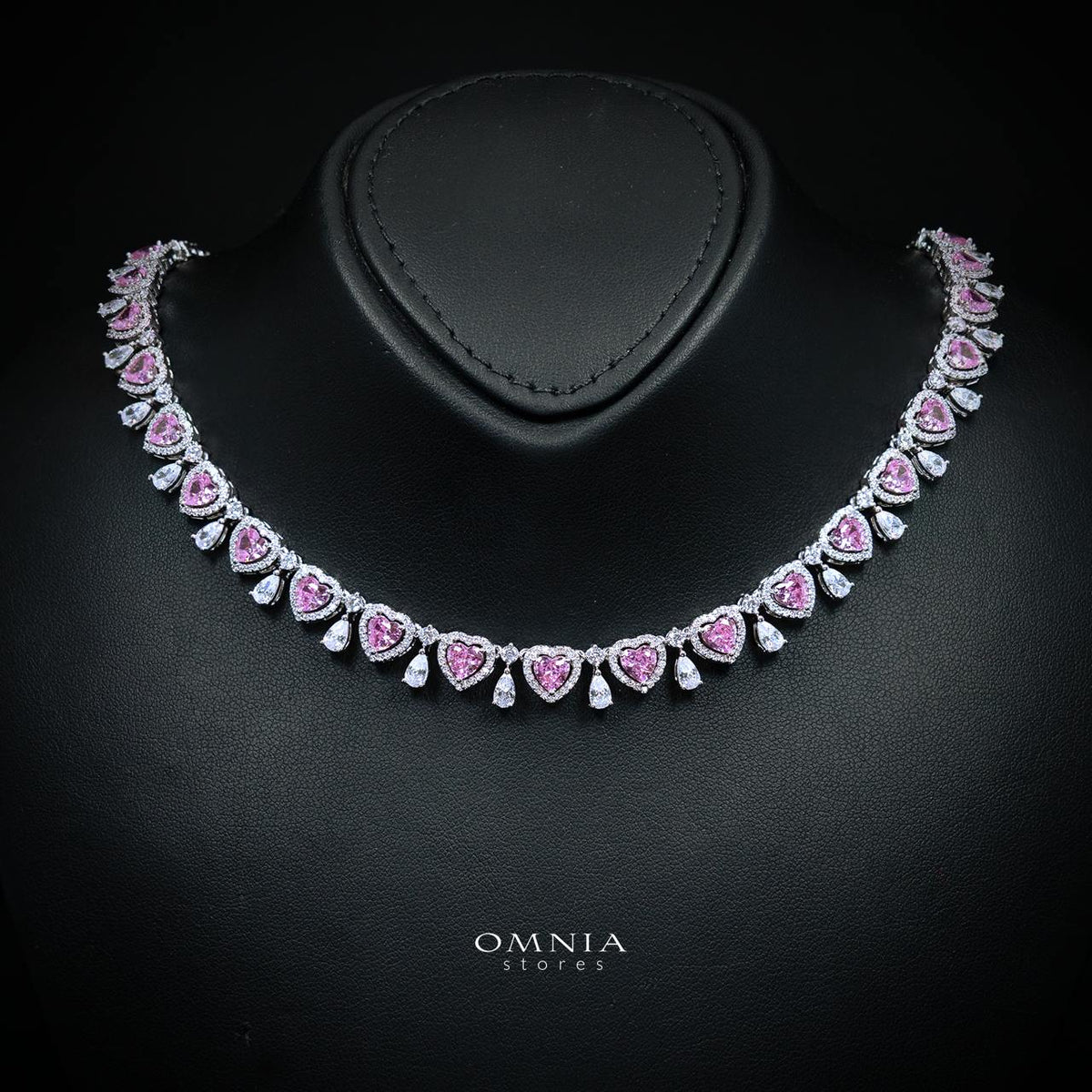 Talina Pink Luxury Bridal Full Jewelry Set with High-Quality Premium Simulated Diamonds-Rhodium-Plated