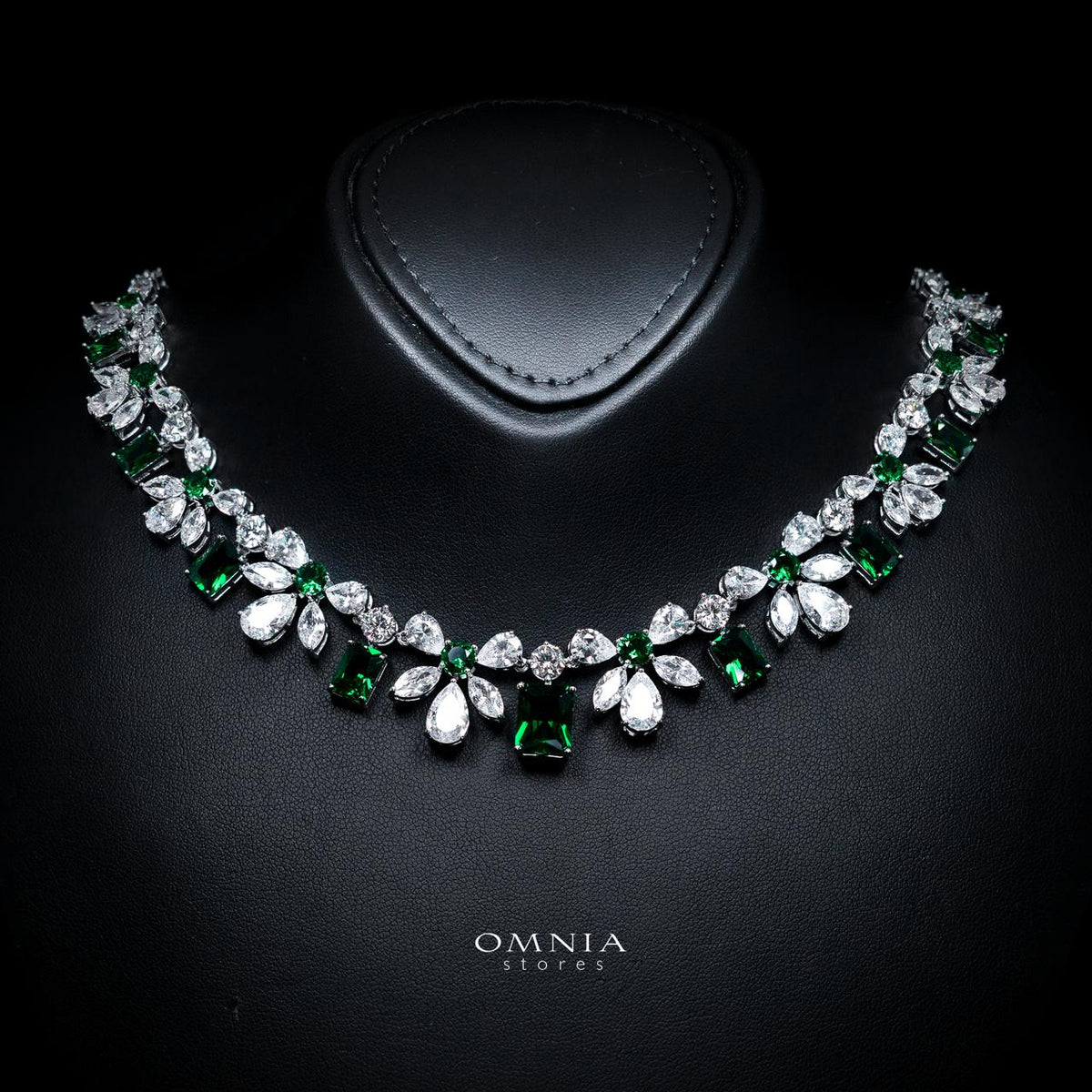 Rizza Green Luxury Bridal Full Set with High-Quality Simulated Diamonds – Rhodium Plated