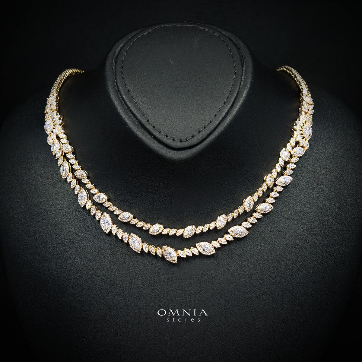 Omnia Nada Gold Bridal Full Set in High Quality Zircon Stone Rhodium Plated