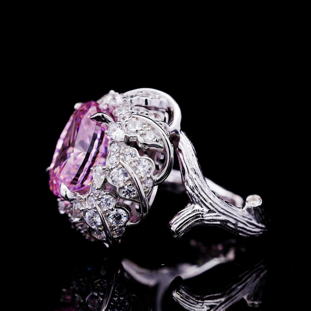 Yamina Pink Ring with Certificate | High-Quality Simulated Diamonds in 925 Sterling Silver