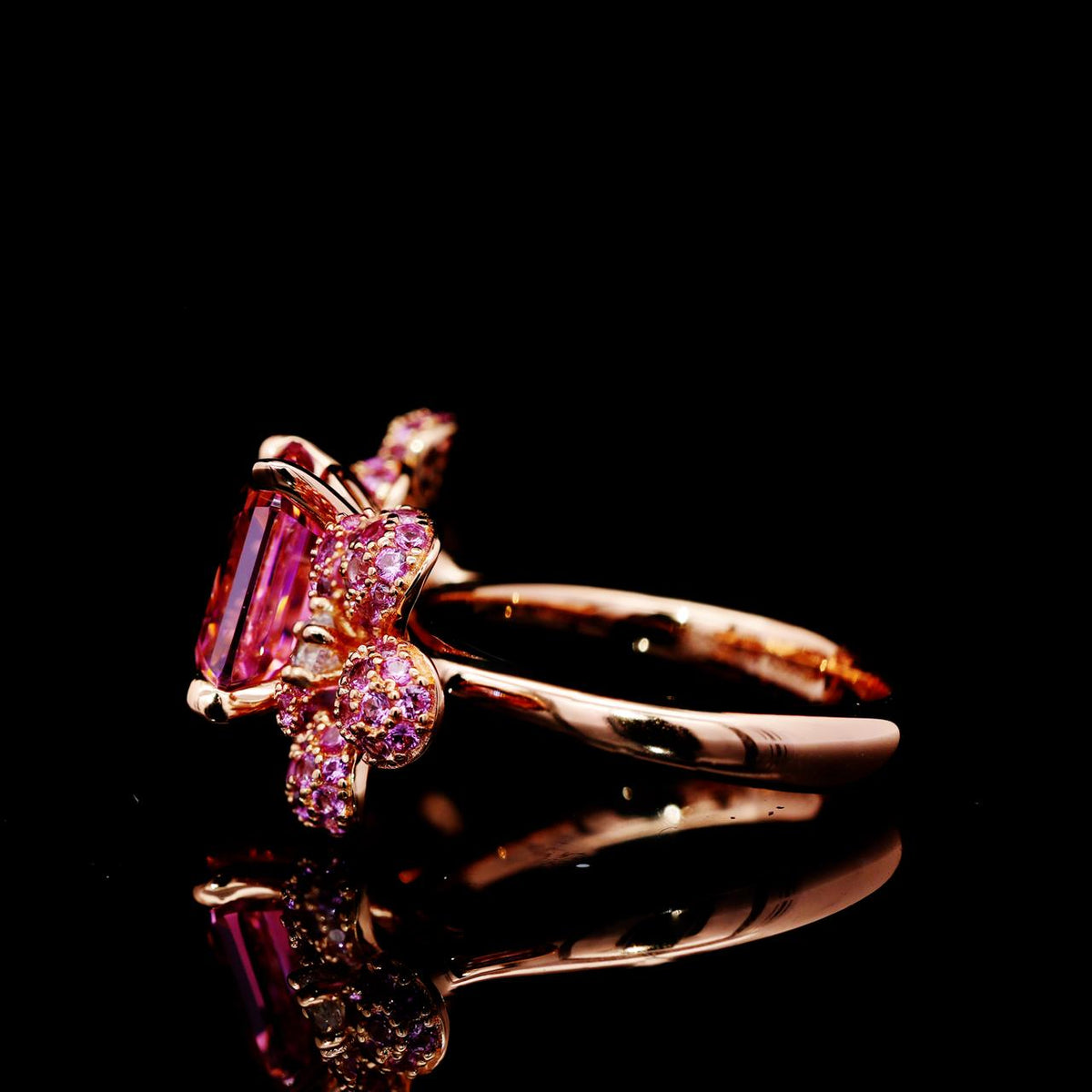 Shatha Pink Floral Ring with Certificate | High-Quality Simulated Diamonds in 925 Sterling Silver