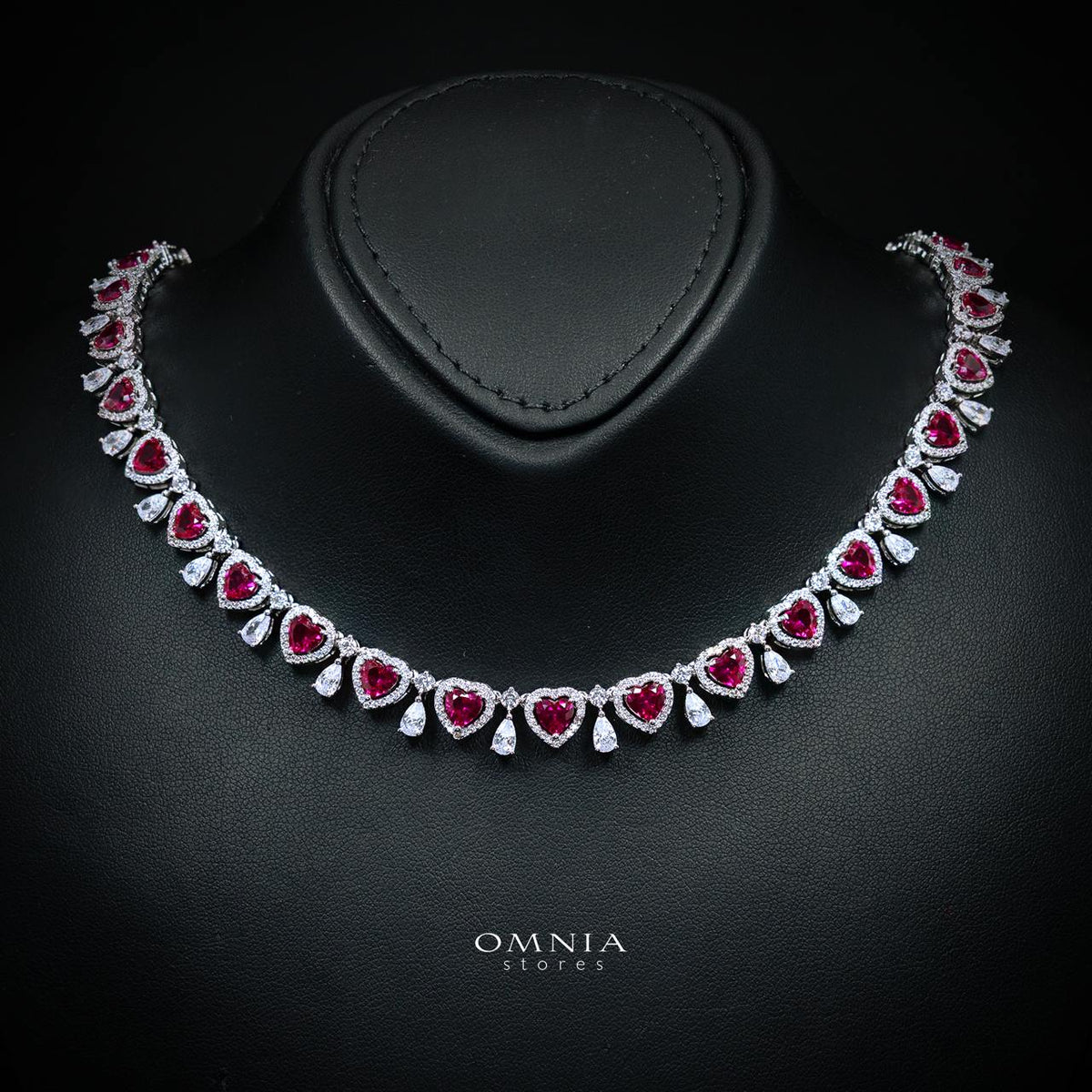 Talina Ruby Red Luxury Bridal Full Jewelry Set with High-Quality Premium Simulated Diamonds-Rhodium-Plated