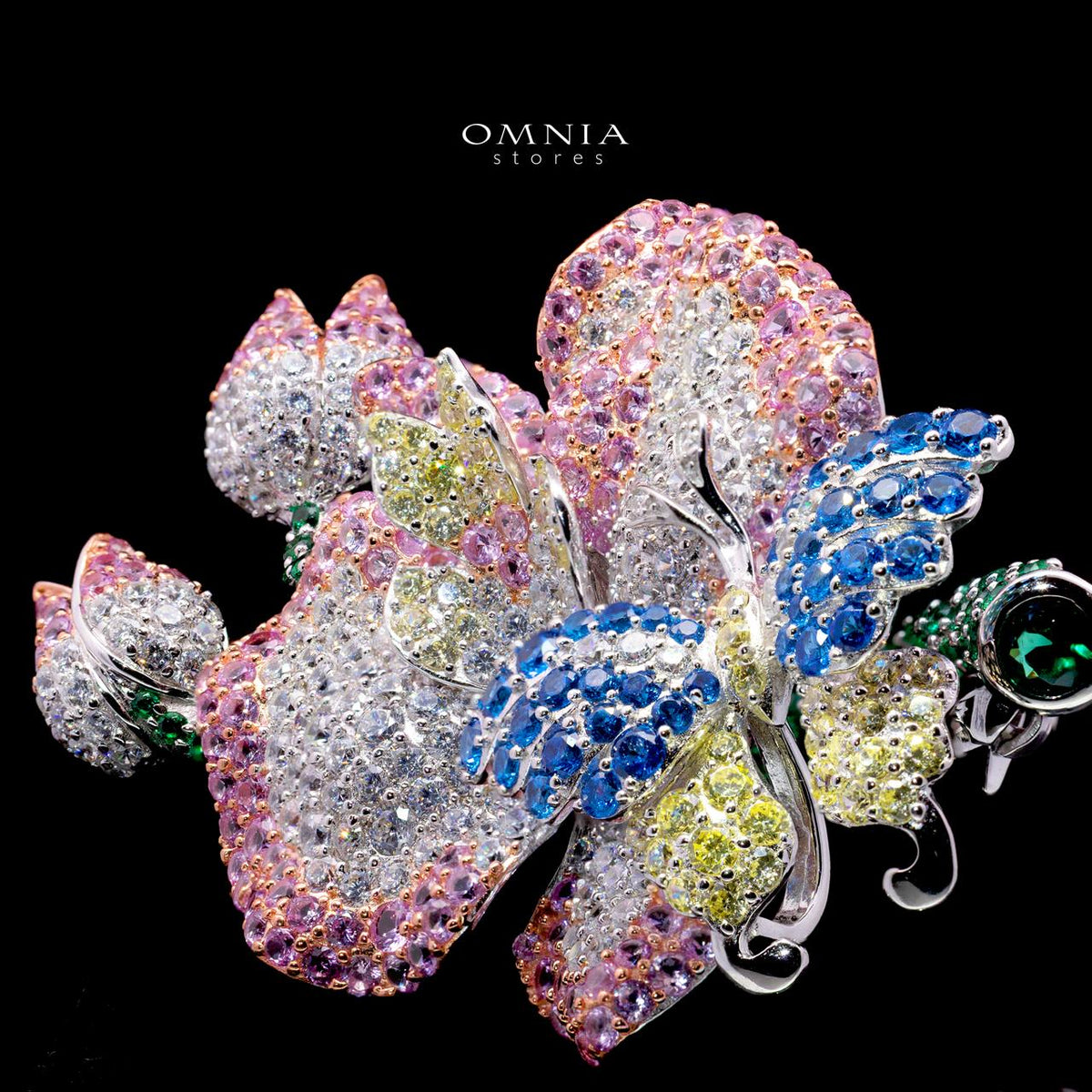 Geena Brooch with High-Quality Simulated Diamonds in 925 Sterling Silver