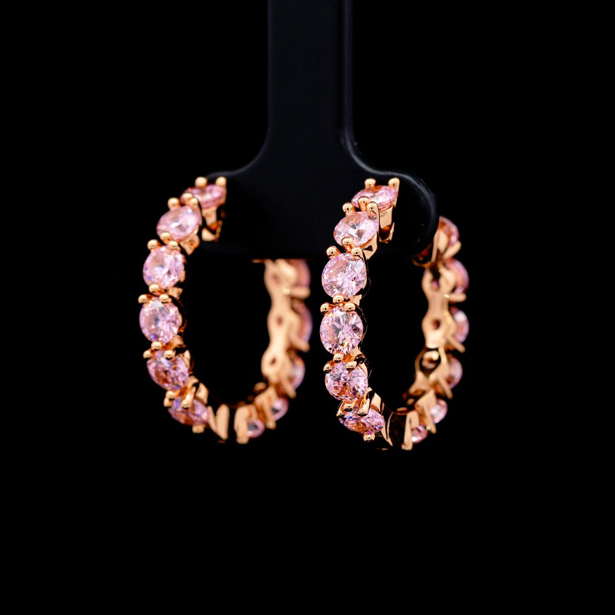 Fatinah Pink Premium Rhodium-Plated Alloy Earrings with High-Quality Simulated Diamonds