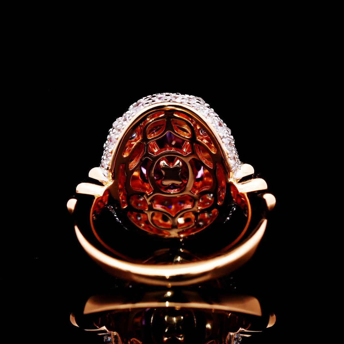 Ghadeer Pink Ring with Certificate | High-Quality Simulated Diamonds in 925 Sterling Silver, Rose Gold Plated
