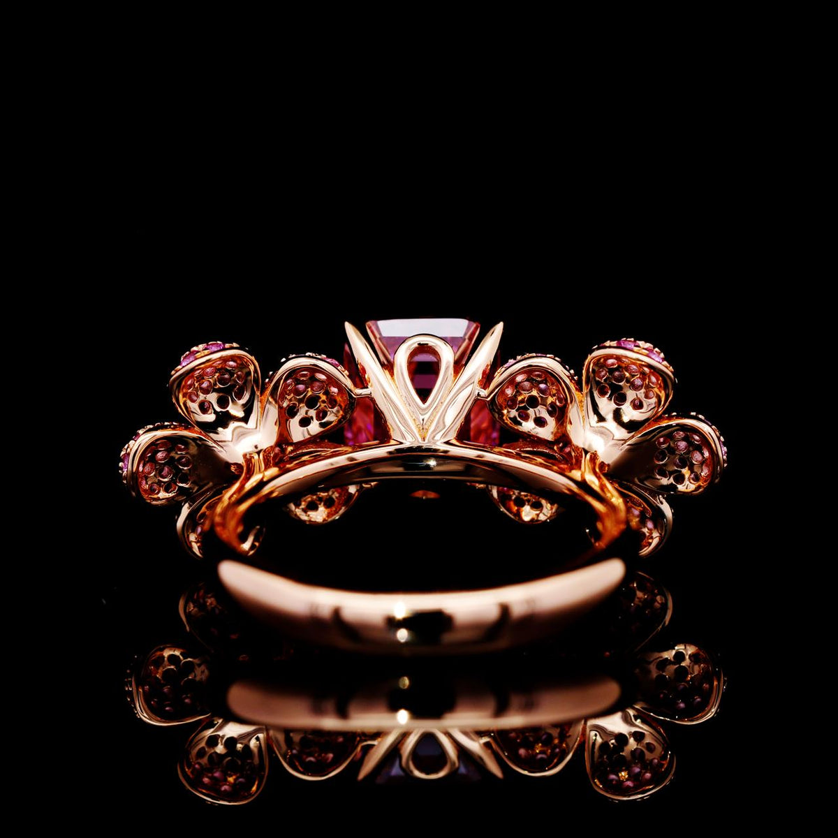 Shatha Pink Floral Ring with Certificate | High-Quality Simulated Diamonds in 925 Sterling Silver
