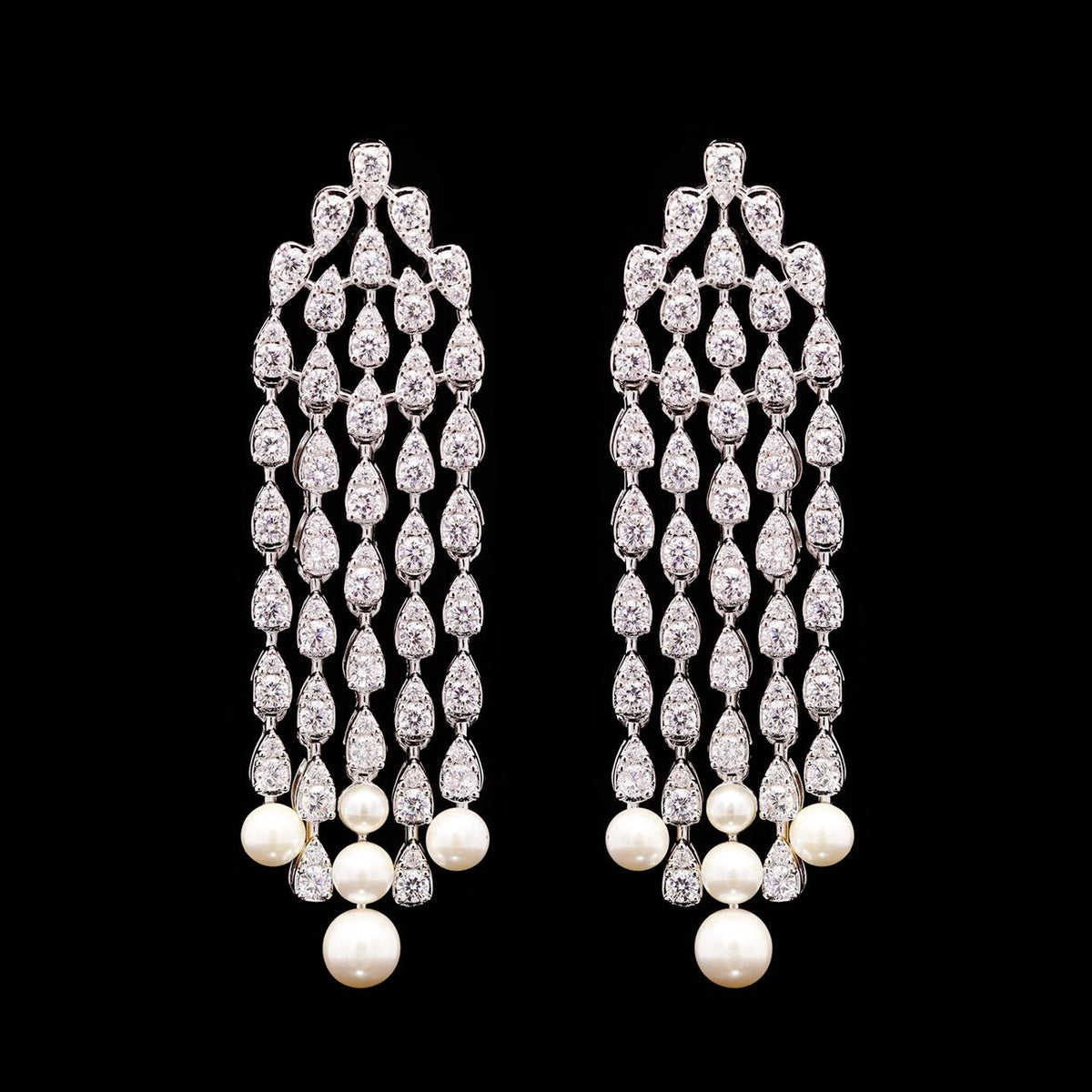 Darma White Pearl Luxury Bridal Full Set with High-Quality Zircon Stones Rhodium Plated
