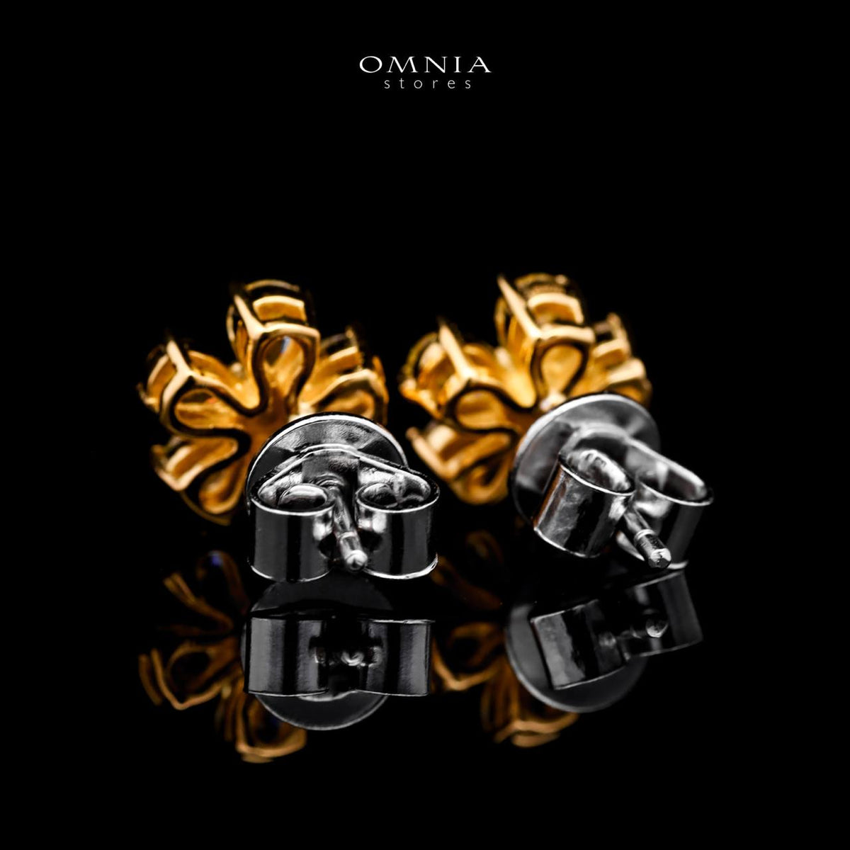 Omnia Yellow Radiance Flower Stud Earrings In 925 Silver with High Quality Simulated Diamonds